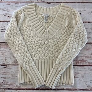 Y2K Banana Republic Cream Cable Knit 100% Extra Fine Italian Merino Wool Sweater